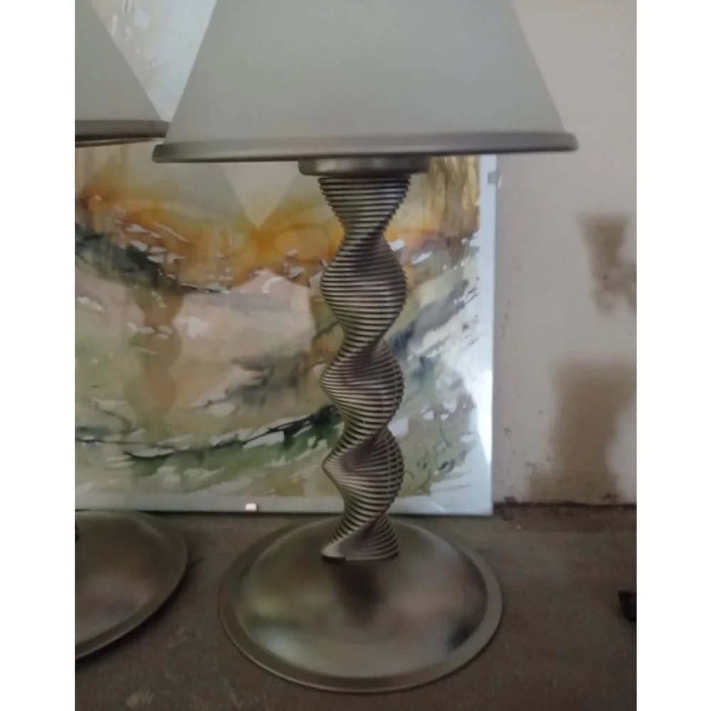 Silver Plated Candlestick Holder With Milk glass Shade Metal Wire Spiral Twist